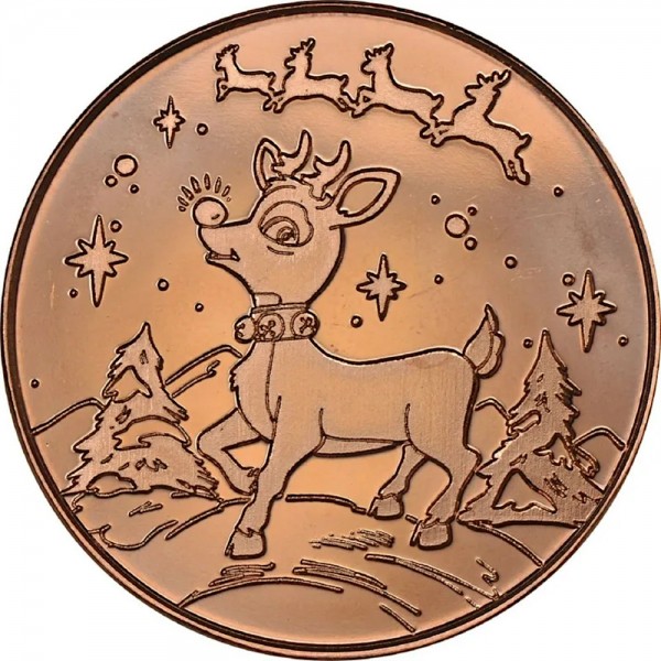 1 Unze (AVDP) .999 fein Kupfer Münze "Weihnachten - Rudolph mit der roten Nase"
